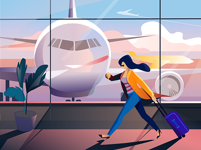 Airport illustration afterglow air airplanes airport baggage color girl illustration inspiration passenger plane terminal tour travelling trip vector