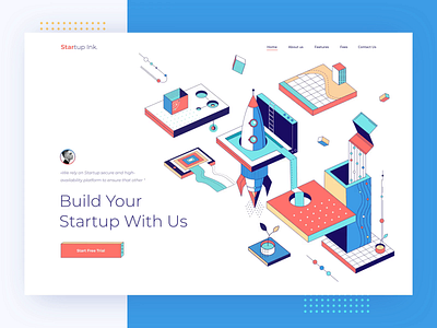StartUp Ink. Landing page afterglow build business clean collaboration color colorful illustration isometric landing management minimal pattern startup system