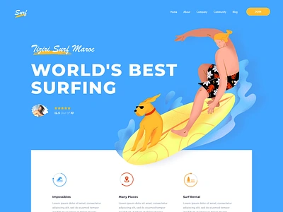 Landing Page - Surf agency website bali dog landing surf surfer illustration surfers surfing travel agency travel agent traveling trip ui waves