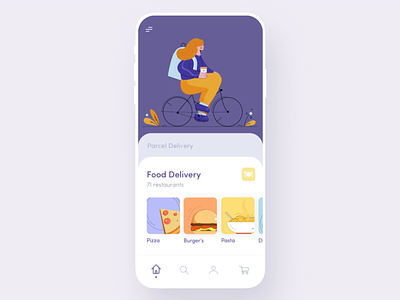 Mobile App - Food Service app bike clean colors delivery food food app food delivery girl illustration pay payment app service app ui