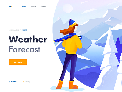 Landing Page - Weather Forecast afterglow clean girl illustration landing nature illustration ui weather weather app website winter