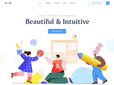 Meril - Landing Page afterglow animation app clean colorful geometry homepage illustration illustrations landing management patterns