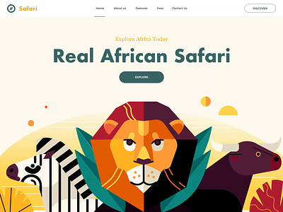 African Safari - Landing Page africa animals animation clean discover explore illustration landing safari tour website
