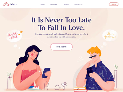 Match - Dating Landin Page chat chat app clean dating dating app homepage illustration landing landing page love lovers match tinder ui website