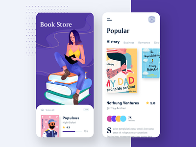 Book Store App app books clean illustration illustrations mobile mobile app reading store store app