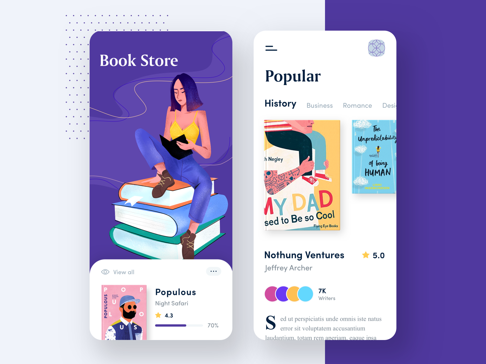 Bookstore book app mobile development colors palette