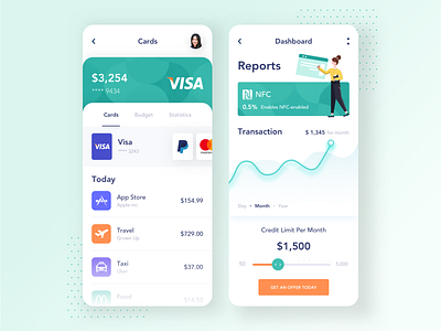 Banking Mobile App analitycs app banking banking app cards clean dashboard finance app illustration minimal mobile mobile app transactions ui