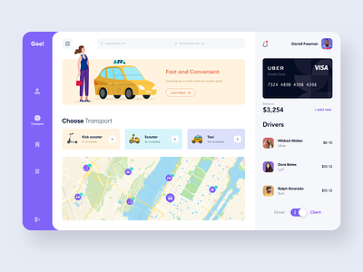 Rent Dashboard - Goo! clean dashboard delivery illustration rent rent a car rent car scooter taxi uber