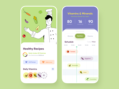 Healthy Recipes - Mobile App app clean cook cooking favicon food health healthcare illustration minimal recipe app recipes timeline