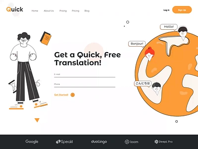 Quick Translation - Landing Page afterglow animation clean courses english illustration landing landing page lessons minimal ui vector web design website