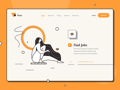 Finer Home Page afterglow clean color finder homepage illustration job marketing minimal orange people promotions ui