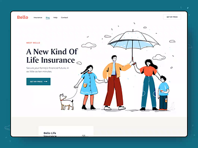 Bello Insurance Landing animation brand identity branding clean colors homepage insurance landing landing page life minimal pattern patterns website