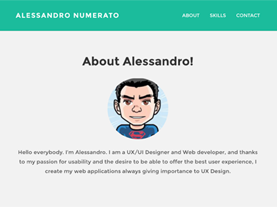 alessandronumerato website about contact design designer develop green onepage responsive rwd skills website