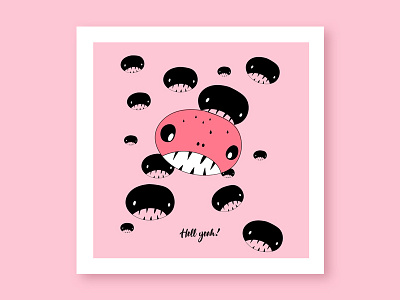 Hell yeah! card design graphic illustration illustrator monsters pink typography