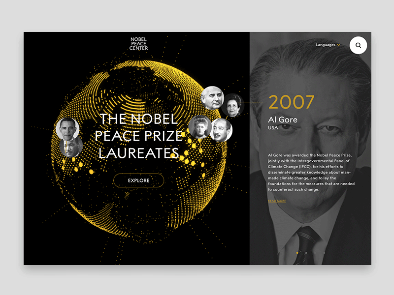 Nobel Peace Price winners site design globe peace typogaphy ui design uidesign uiux