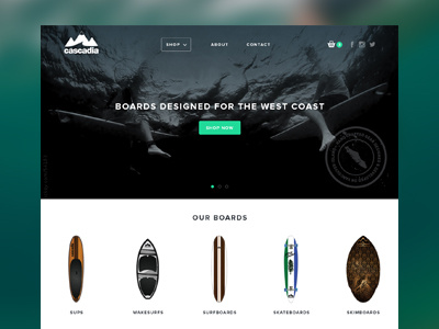Cascadia Website Homepage canada homepage photography responsive shop store surfing ui ux website west coast wordpress