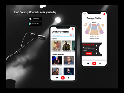 Country Concerts application booking app concerts country design home screen mobile profiles selection ticket app tickets ui