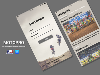 Motocross News Application app design application branding design designer mobile mockup motocross news splash ui xd