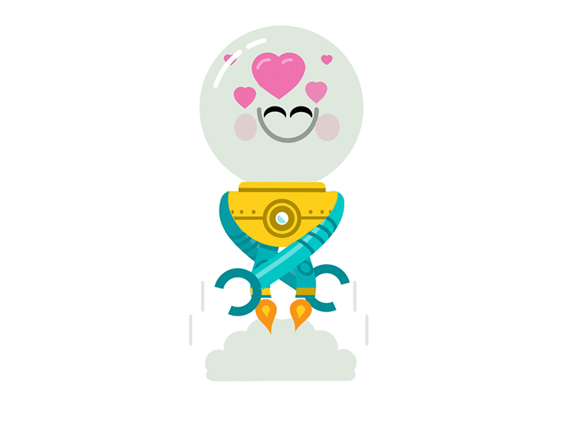 Orbo in love animation flying heart love orbo robot sticker