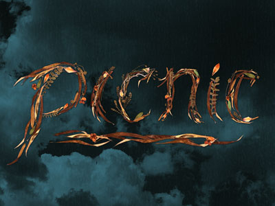 Picnic title treatment dead leaves object picnic sky title treatment typography