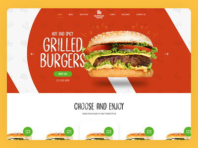 Food Industry - Food & Restaurant PSD Template branding burger color creative design flat food food and drink food industry foodie inspiration orange typography ui ux web yellow