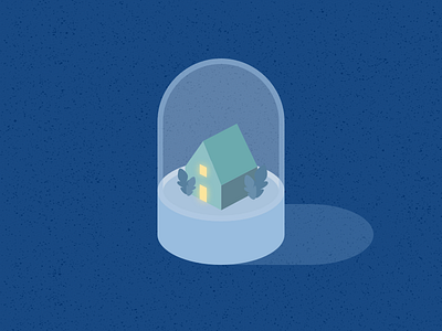 Illustration | House under its glass dome 🌙 dome glass house illustration isometric julie charrier minimal poetic sketchapp vector