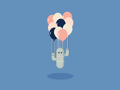 Illustration | Flying cactus 🎈 [19/30] balloon cactus daily creative challenge design flat design illustration julie charrier minimal sketchapp ui