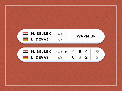 UI | Scoreboard 🎾 [22/30] daily creative challenge design illustration julie charrier minimalism roland garros scoreboard sketchapp tennis ui wimbledon