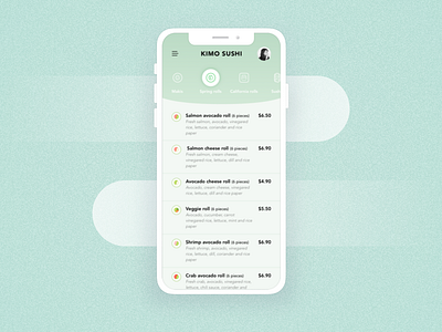 App | Kimo sushi delivery #1 🍱 app delivery flat julie charrier menu minimal order order food sketchapp sushis ui ux vector