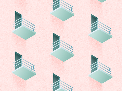 Illustration | Balcony pattern architecture balcony door green illustration isometric julie charrier minimal pink sketchapp vector