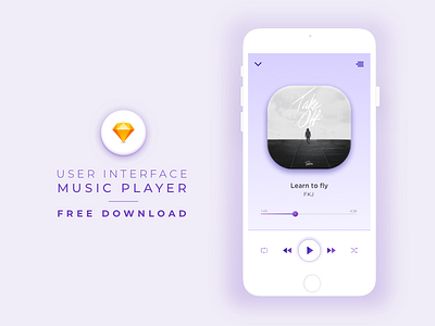 Freebie | Music Player Template download free freebie illustration julie charrier minimal music player purple sketchapp template ui ux vector