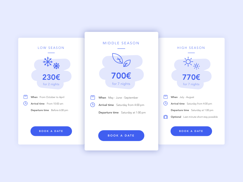 Cards | Pricing for vacation rentals 🏠 rental vacation cards card website ux flat ui vector minimal illustration sketchapp julie charrier