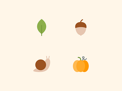 Icons | Autumn (Part 1) 🍂 acorn autumn flat icon illustration julie charrier leaf minimal pumpkin sketchapp snail ui vector