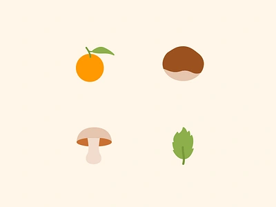 Icons | Autumn (Part 2) 🍂 chestnut clementine flat icon illustration julie charrier leaf minimal mushroom sketchapp ui vector