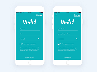 App | Vinted (Sign up) 👕 clothes flat interface julie charrier minimal sign up sketchapp subscribe ui ux vinted