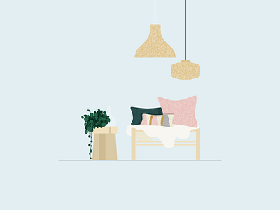 Illustration | Sofa decoration design flat illustration interior interior architecture julie charrier lamp minimal plant sketchapp sofa ui vector