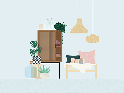 Illustration | Interior design decoration flat illustration interior julie charrier la redoute lamp minimal plant sketchapp sofa ui vector wardrobe