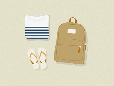 Illustration | Flatlay 01 👕 backpack flat lay flatlay flip flop illustration julie charrier minimal sketchapp summer sweater ui vector