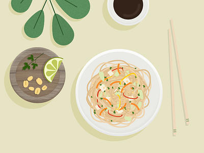 Illustration | Pad thaï 🍲 asian chopsticks food illustration julie charrier minimal pad thai sketchapp ui vector