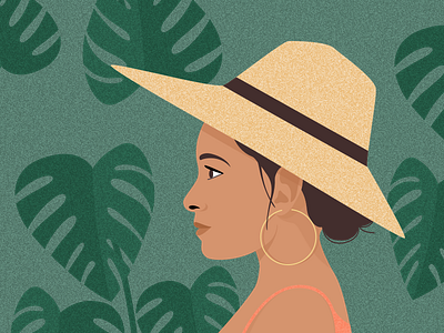 Illustration | The adventurer woman 🌿 adventurer character hat illustration julie charrier jungle leaf minimal sketchapp ui vector woman