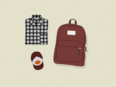 Illustration | Flatlay 02 👕 autumn backpack cap flat flat lay flatlay illustration julie charrier minimal shirt sketchapp ui vector