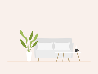 Illustration | Couch 🌱 couch decoration flat illustration interior julie charrier minimal plant scandinavian style sketchapp sofa ui vector