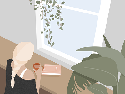 Illustration | Looking at the window 👱‍♀️ flat girl illustration interior julie charrier minimal plant illustration sketchapp ui vector window