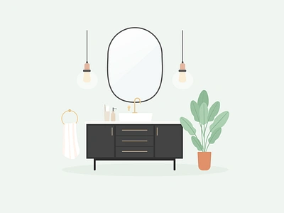 Illustration | Bahroom 🛁 bathroom flat illustration interior design julie charrier minimal plants scandinavian design scandinavian style sketchapp vector