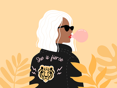 Illustration | Badass Girl 💪🏼 badass flat girl illustration julie charrier leather jacket minimal rocknroll sketchapp vector woman