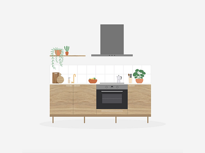Illustration | Kitchen 👩🏻‍🍳 flat illustration interior design interior designs julie charrier kitchen minimal scandinavian design scandinavian style sketchapp vector