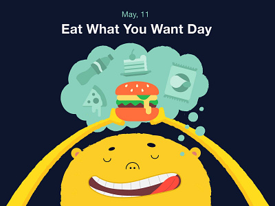 'Eat What You Want' Holiday Illustration adobe illustrator burger cake card celebrate food greeting card holiday hungry illustration illustrator pizza vector