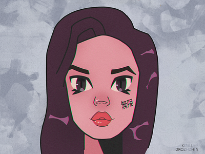 Girl with dark hair design flat icon illustration logo photoshop