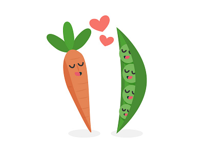 We Go Together carrot character cute illustration love peas