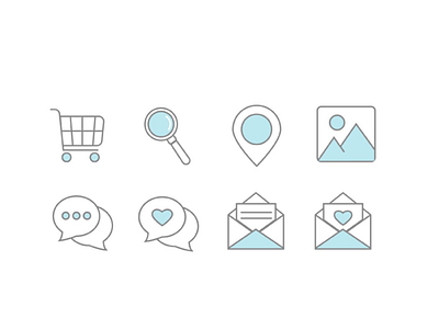 Blue and Grey email icon location search shopping cart